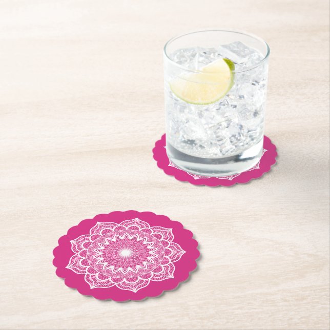 Vit Mandala på Rosa Bakgrund Underlägg Papper (Insitu)