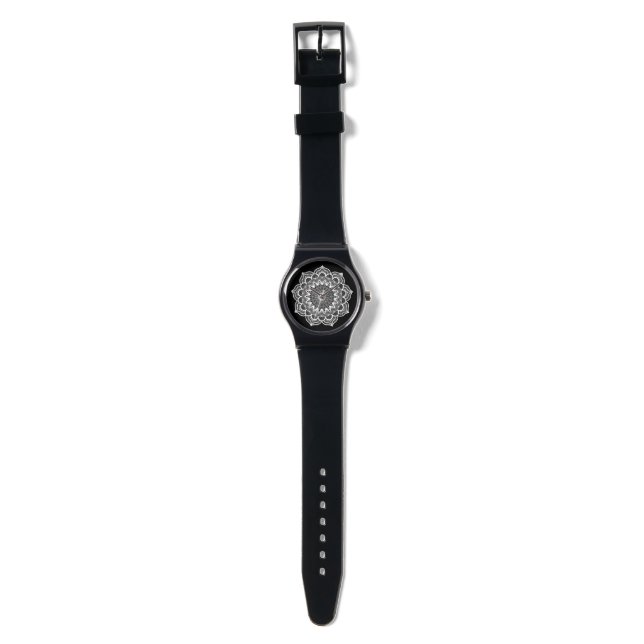 Vit Mandala på Svart Bakgrund Armbandsur (Rem)