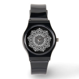 Vit Mandala på Svart Bakgrund Armbandsur