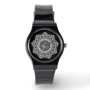 Vit Mandala på Svart Bakgrund Armbandsur