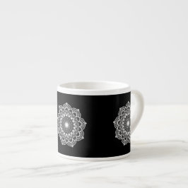 Vit Mandala på svart bakgrund Espressomugg