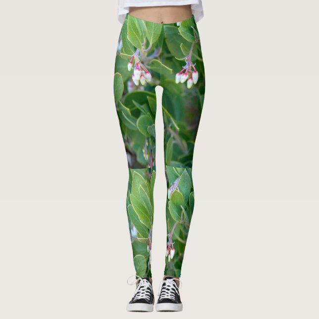 vit manzanita-blommar grönt leggings (Framsida)