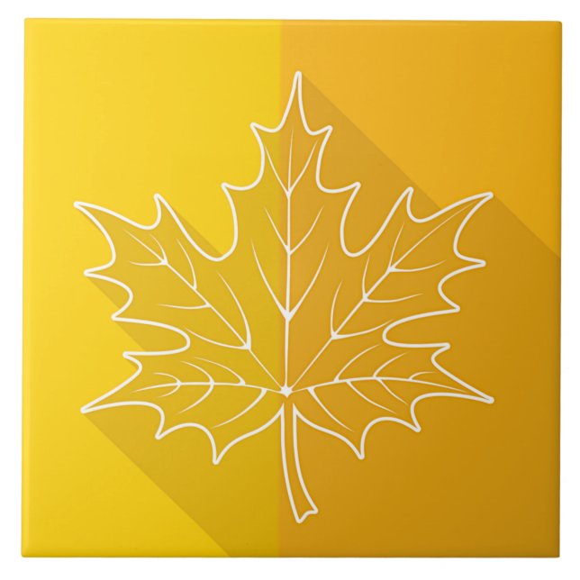 Vit Maple Löv kontur på guld Kakelplatta (Framsidan)