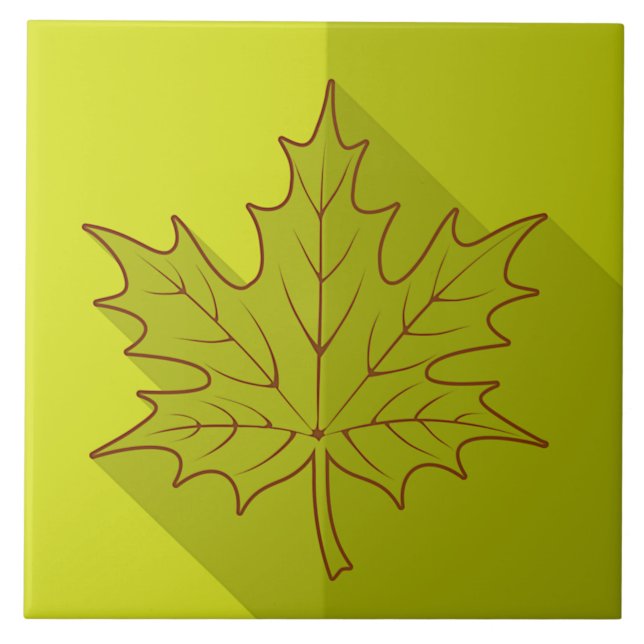 Vit Maple Löv-kontur på ljusa gröntar Kakelplatta (Framsidan)