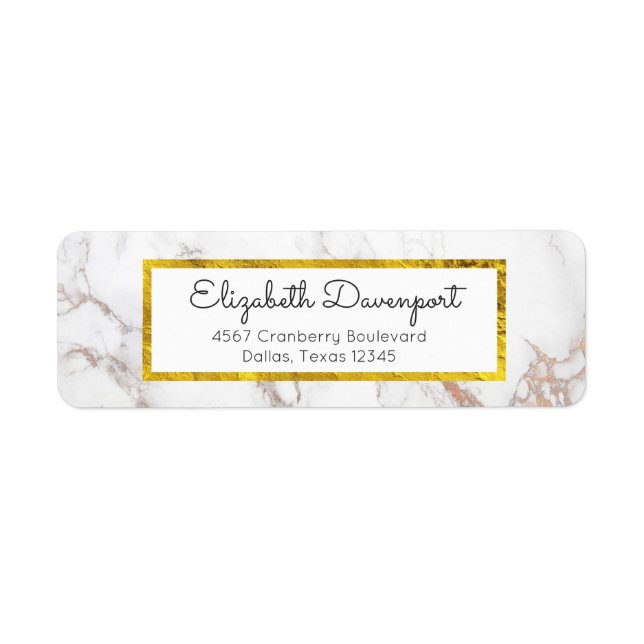 Vit marbel med Faux guldfoil Ram Returadress Etikett (Framsidan)