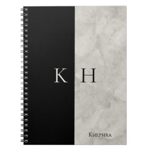 Vit marble Black-dekorfärg, Monogram Namn-bärbar d Anteckningsbok