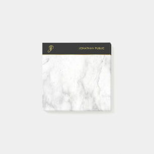 Vit marble Black Guld Elegant Monogrammed Modern Post-it Block