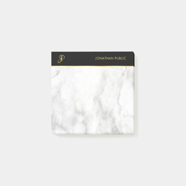 Vit marble Black Guld Elegant Monogrammed Modern Post-it Block (Framsida)