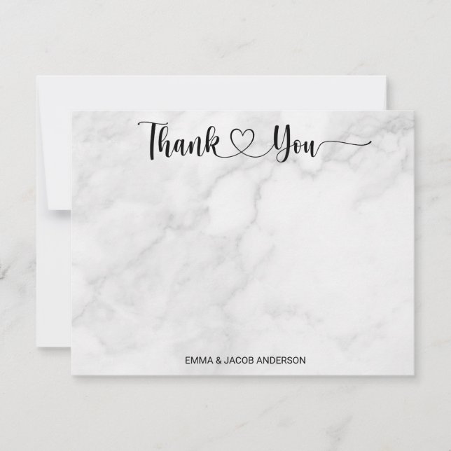 Vit marble Black Script Personlig Bröllop Tack Kort (Framsida)