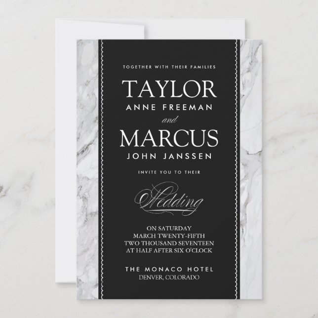 Vit marble Black Tie Formal Wedding-inbjudan Inbjudningar (Framsida)
