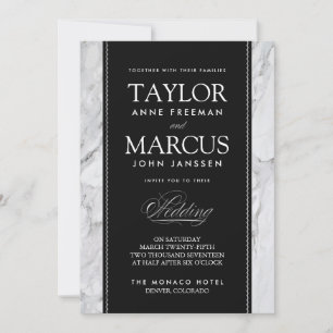 Vit marble Black Tie Formal Wedding-inbjudan Inbjudningar