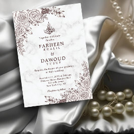 Vit marble Blommigt Snöre Islamic QR Code Bröllop Inbjudningar