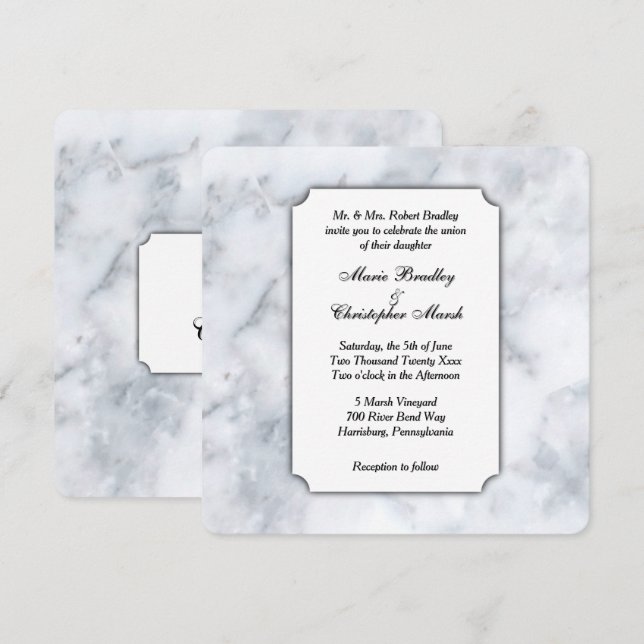Vit marble Classy-bröllopsinbjudan Inbjudningar (Fram/baksida)
