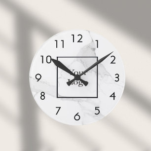 Vit marble elegant Classic Business logotyp Rund Klocka