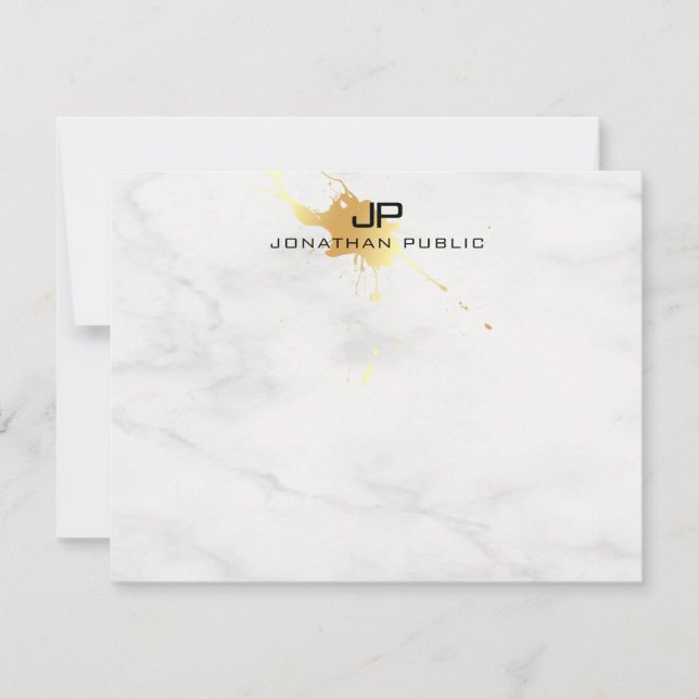 Vit marble Elegant Guld Monogram-mall Stänk Anteckningskort (Framsida)
