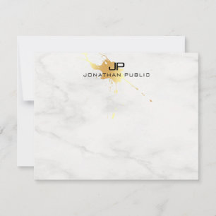 Vit marble Elegant Guld Monogram-mall Stänk Anteckningskort