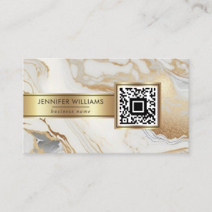 Vit marble Elegant Modern Anpassningsbar QR-kod Gu Visitkort