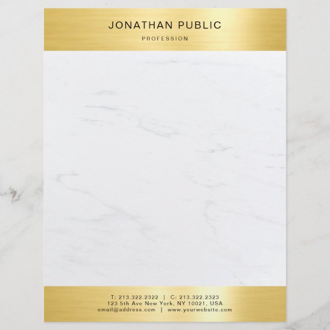 Vit marble Elegant Modern Guld Professionell Brevhuvud (Framsida)