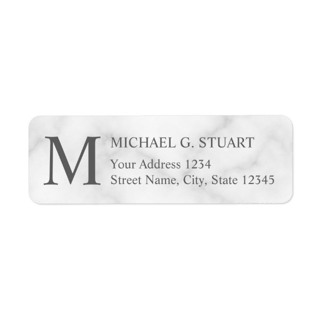 Vit marble Elegant Monogram Returadress Etikett (Framsidan)