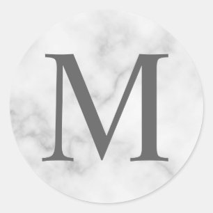 Vit marble Elegant Monogram Runt Klistermärke