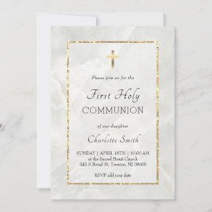 vit marble First Communion-inbjudan Inbjudningar