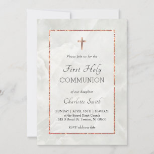 Vit marble First Heliga Communion Inbjudningar