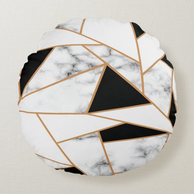 Vit marble Geometric i Guld Rund Kudde (Framsidan)
