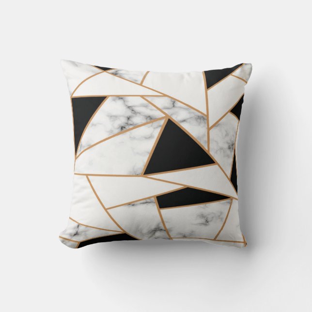 Vit marble Geometric i guld, svart Dekorativ kudde (Framsida)