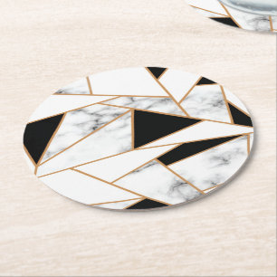 Vit marble Geometric i Guld Underlägg Papper Rund