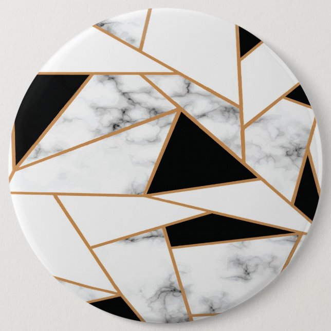 Vit marble Geometric mönster i Guld Knapp (Framsida)
