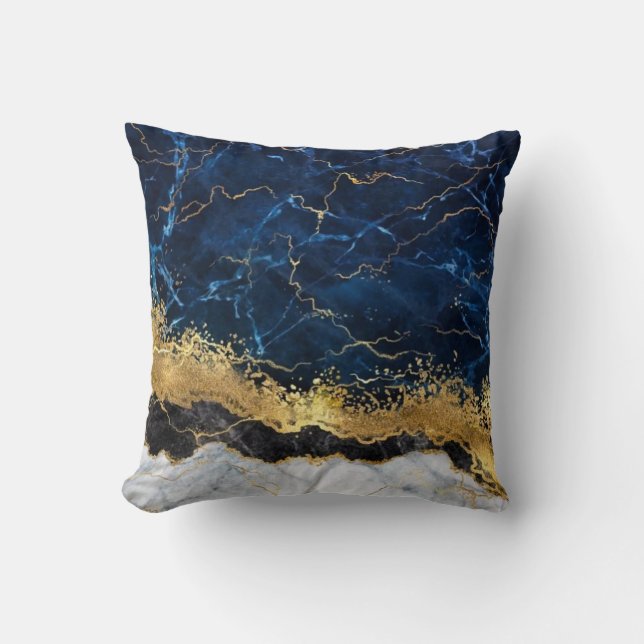Vit marble Navy Blue Guld Agate Kudde (Framsida)