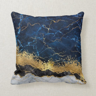 Vit marble Navy Blue Guld Agate Kudde