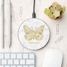 Vit marble och Guld Geometric Butterfly