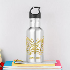 Vit marble och Guld Geometric Butterfly