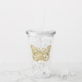 Vit marble och Guld Geometric Butterfly Take Away Mugg