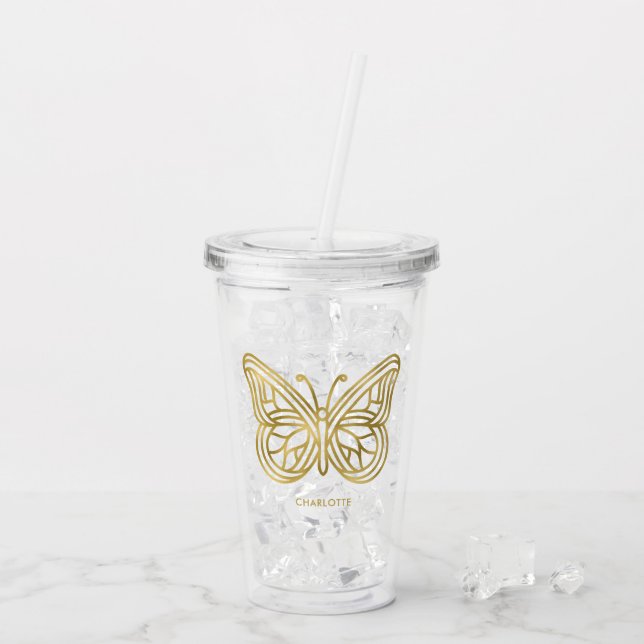 Vit marble och Guld Geometric Butterfly Take Away Mugg (Baksida Ice)