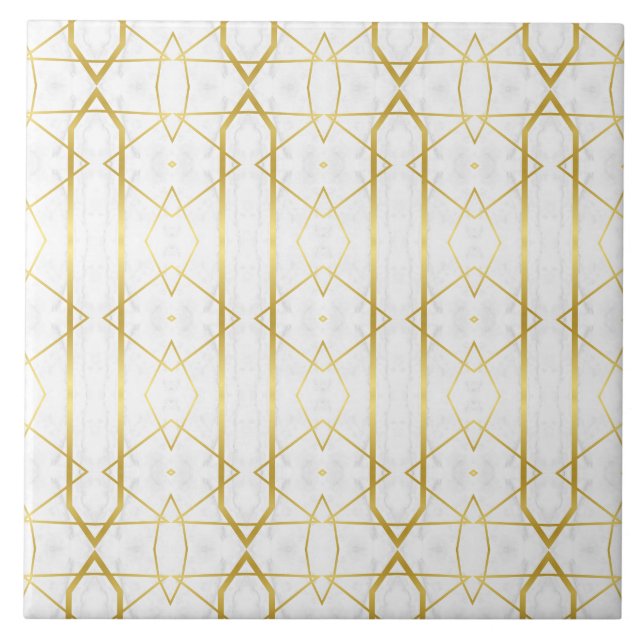 Vit marble och Guld Geometric mönster Kakelplatta (Framsidan)