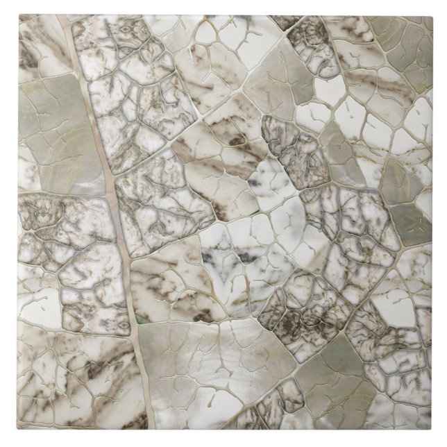 Vit marble och Pearl Löv struktur Kakelplatta (Framsidan)