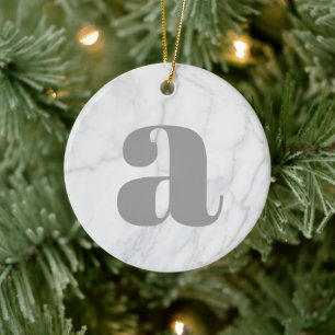 Vit marble Personlig Monogram Julgransprydnad Keramik