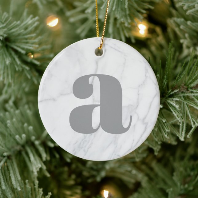 Vit marble Personlig Monogram Julgransprydnad Keramik (Träd)