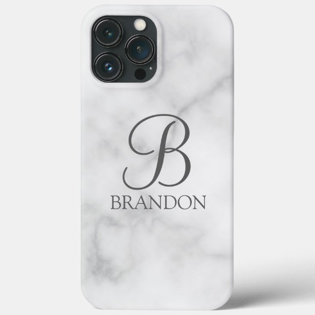 Vit marble-Personlig Monogram och Namn (Baksida)