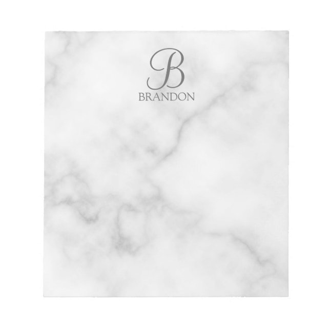 Vit marble-Personlig Monogram och Namn Anteckningsblock (Framsida)