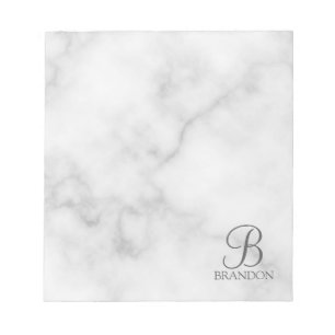 Vit marble-Personlig Monogram och Namn Anteckningsblock