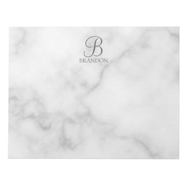 Vit marble-Personlig Monogram och Namn Anteckningsblock (Framsida)
