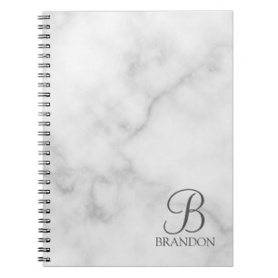 Vit marble-Personlig Monogram och Namn Anteckningsbok