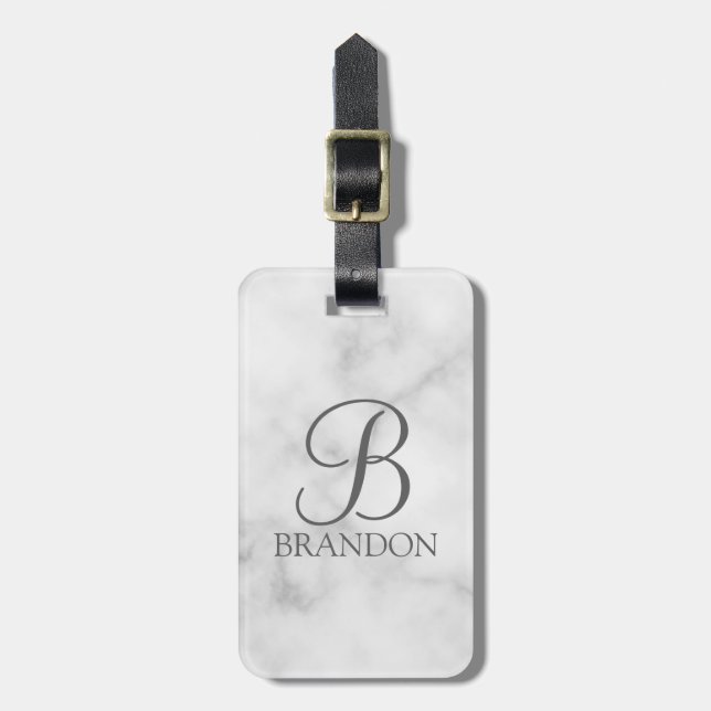 Vit marble-Personlig Monogram och Namn Bagagebricka (Vertikal Framsida)