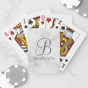 Vit marble-Personlig Monogram och Namn Casinokort
