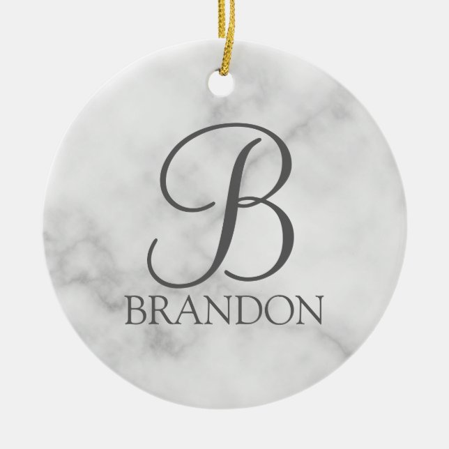 Vit marble-Personlig Monogram och Namn Julgransprydnad Keramik (Framsidan)