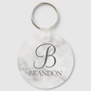 Vit marble-Personlig Monogram och Namn Nyckelring