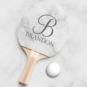 Vit marble-Personlig Monogram och Namn Pingisracket